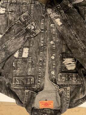 LRG Men's Distressed Black Acid Wash Denim Jacket